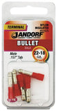 Jandorf 60925 Bullet Terminal, 600 V, 22 to 18 AWG Wire, Nylon Insulation, Copper Contact, Red