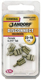 Jandorf 60944 Disconnect Terminal, 22 to 18 AWG Wire, Copper Contact