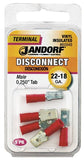 Jandorf 60948 Disconnect Terminal, 22 to 18 AWG Wire, Vinyl Insulation, Copper Contact, Red