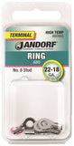 Jandorf 60965 Ring Terminal, 22 to 18 AWG Wire, #8 Stud, Pink