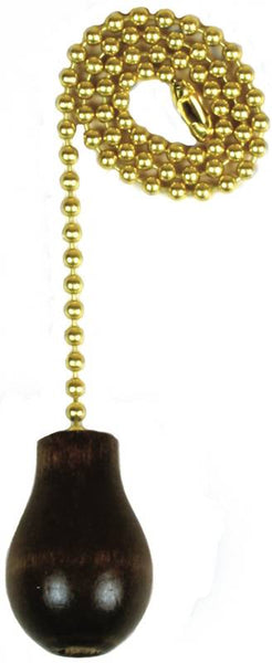 Jandorf 60318 Pull Chain, 12 in L Chain, Brass/Wood, Walnut