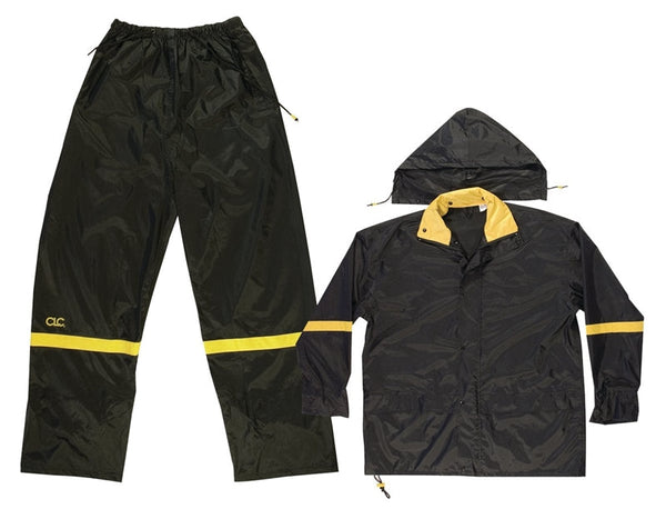 CLC R103M Rain Suit, M, 190T Nylon, Black/Yellow, Detachable Collar, Zipper Closure