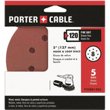 PORTER-CABLE 735801205 Sanding Disc, 5 in Dia, 120 Grit, Fine, Aluminum Oxide Abrasive, 8-Hole