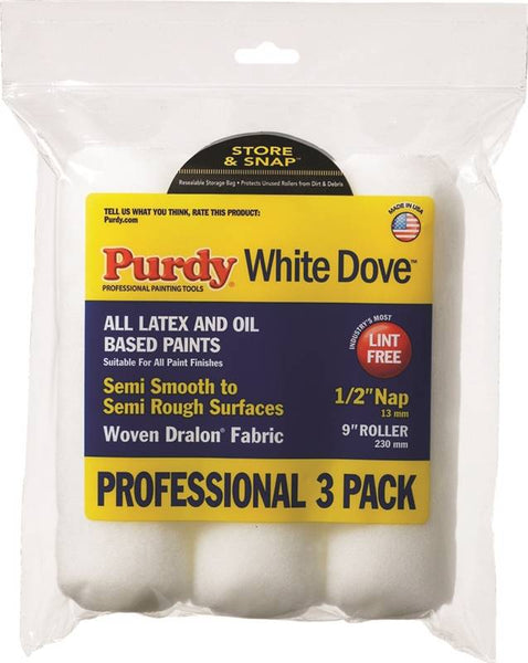 Purdy White Dove 14F864000 Paint Roller Cover, 1/2 in Thick Nap, 9 in L, Dralon Fabric Cover