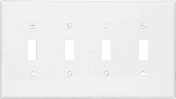 Eaton Wiring Devices PJ4W Wallplate, 4-7/8 in L, 8.56 in W, 4 -Gang, Polycarbonate, White, High-Gloss