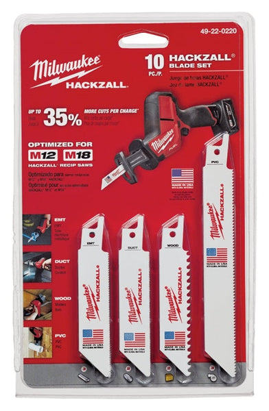 Milwaukee 49-22-0220 Reciprocating Saw Blade Set, 10-Piece, Bi-Metal, White, Bright