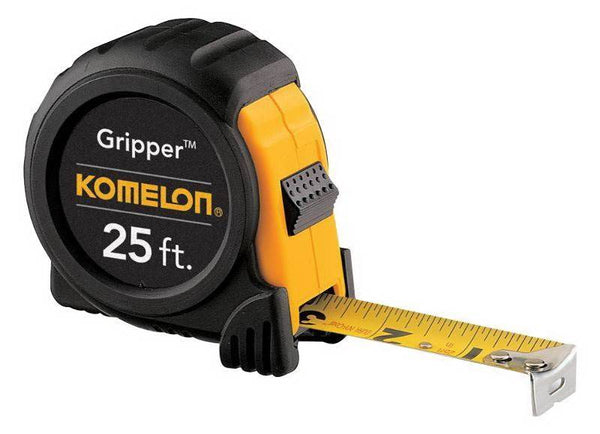 KOMELON GRIPPER Series 5425 Tape Measure, 25 ft L Blade, 1 in W Blade, Steel Blade, ABS Case, Black Case