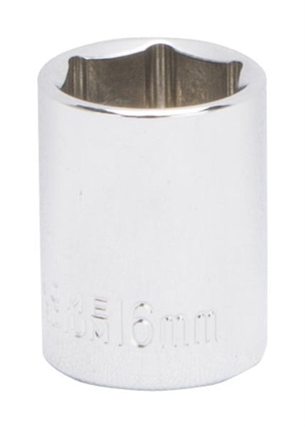 Vulcan MT6499677 Drive Socket, 16 mm Socket, 3/8 in Drive, 6-Point, Chrome Vanadium Steel, Chrome