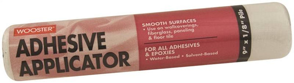 WOOSTER R245-9 Adhesive Applicator, 1/8 in Thick Nap, 9 in L, Fabric Cover, White