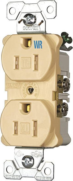 Eaton Wiring Devices TWRBR15V Duplex Receptacle, 2 -Pole, 15 A, 125 V, Back, Side Wiring, NEMA: 5-15R, Ivory