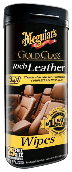 MEGUIAR'S G10900 Leather Wipes, Sweet Herbal, Effective to Remove: Dirt, Grime, 25-Wipes