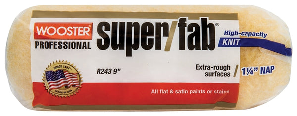 WOOSTER R243-9 Paint Roller Cover, 1-1/4 in Thick Nap, 9 in L, Knit Fabric Cover, Golden Yellow