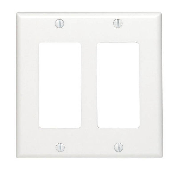 Decora 80409-W Wallplate, 4-1/2 in L, 4.56 in W, 2 -Gang, Thermoset Plastic, White, Smooth