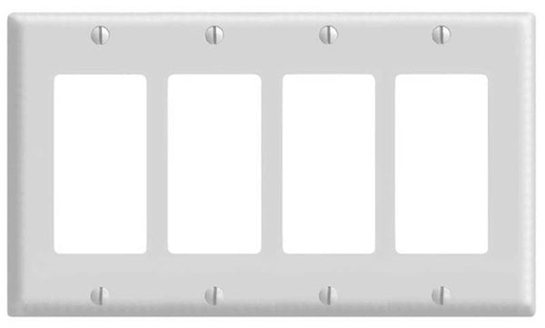 Decora 80412-W Wallplate, 4-1/2 in L, 8.18 in W, 4 -Gang, Thermoset Plastic, White, Smooth