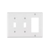 Leviton 80421-W Combination Wallplate, 4-1/2 in L, 6-3/8 in W, 3 -Gang, Thermoset Plastic, White, Smooth