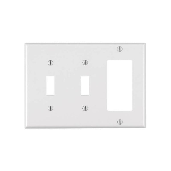Leviton 80421-W Combination Wallplate, 4-1/2 in L, 6-3/8 in W, 3 -Gang, Thermoset Plastic, White, Smooth