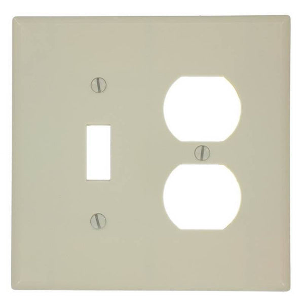 Leviton 80505-I Combination Wallplate, 4-3/8 in L, 3-1/8 in W, Midway, 2 -Gang, Plastic, Ivory, Device Mounting