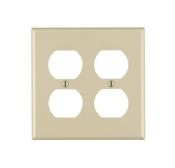 Leviton 86016 Receptacle Wallplate, 4-1/2 in L, 4-9/16 in W, 2 -Gang, Thermoset Plastic, Ivory, Smooth