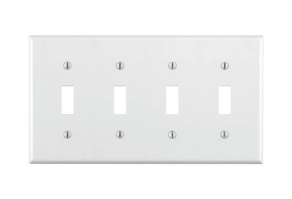 Leviton 001-88012-000 Wallplate, 4-1/2 in L, 2-3/4 in W, 4 -Gang, Thermoset, White, Smooth