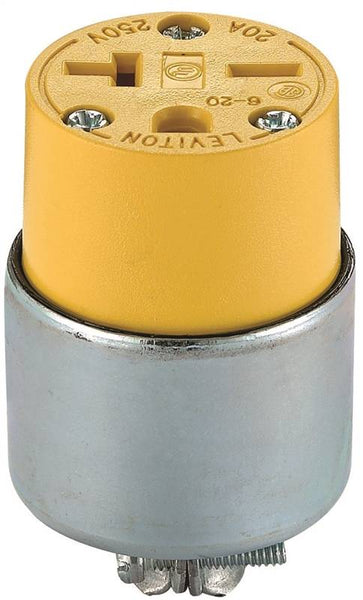 Leviton 000-620CA-000 Armored Connector, 2 -Pole, 20 A, 250 V, NEMA: NEMA 6-20R, Yellow