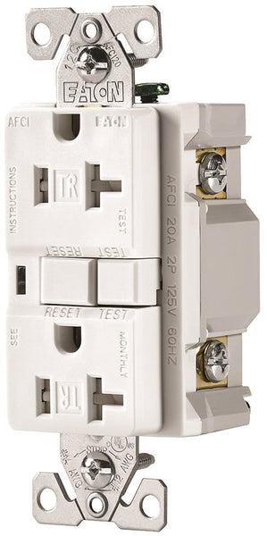 Eaton Wiring Devices TRAFCI20W AFCI Receptacle, 2 -Pole, 20 A, 125 V, Back, Side Wiring, NEMA: 5-20R, White