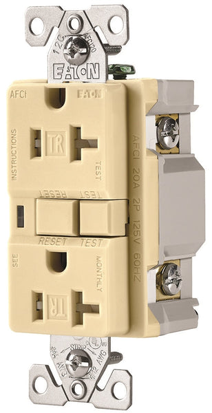 Eaton Wiring Devices TRAFCI20V AFCI Receptacle, 2 -Pole, 20 A, 125 V, Back, Side Wiring, NEMA: 5-20R, Ivory