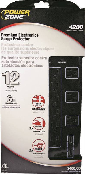 PowerZone OR504142 Surge Protector, Black