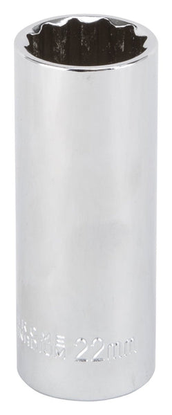 Vulcan MT6528983 Drive Socket, 22 mm Socket, 1/2 in Drive, 12-Point, Chrome Vanadium Steel, Chrome