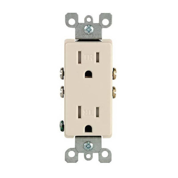 Leviton M26-T5325-TMP Duplex Receptacle, 2 -Pole, 15 A, 125 V, Push-In, Side Wiring, NEMA: 5-15R, Light Almond