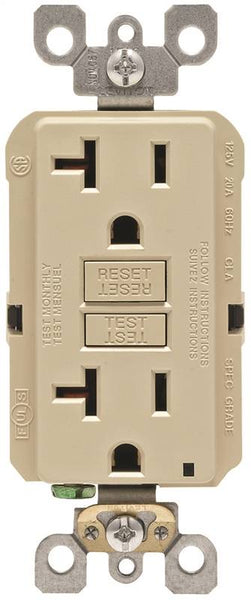 Leviton R91-GFNT2-0KI GFCI Receptacle, 2 -Pole, 20 A, 125 V, Back, Side Wiring, NEMA: 5-20R, Ivory