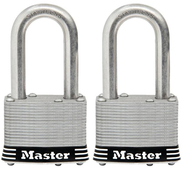 Master Lock 1SSTLFHC Padlock Set, Keyed Alike Key, 5/16 in Dia Shackle, 1-1/2 in H Shackle, Stainless Steel Shackle
