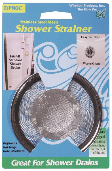 Whedon DP80C Shower Strainer with Ring, Stainless Steel, For: Bathtub Drains