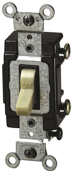 Leviton C21-05501-LHI Toggle Switch, 15 A, 120 V, Thermoplastic Housing Material, Ivory