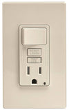 Leviton C96-GFSW1-00T Combination Switch, 2 -Pole, 15 A, 125 V, Light Almond