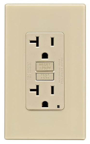 Leviton C31-GFNT2-0PI GFCI Duplex Receptacle, 2 -Pole, 20 A, 125 V, Back, Side Wiring, NEMA: 5-20R, Ivory