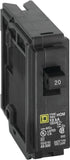 Square D Homeline HOM120CP Circuit Breaker, Mini, 20 A, 1 -Pole, 120 V, Fixed Trip, Plug Mounting, Black