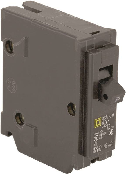 Square D Homeline HOM130C Circuit Breaker, Mini, 30 A, 1 -Pole, 120 V, Plug Mounting, Black