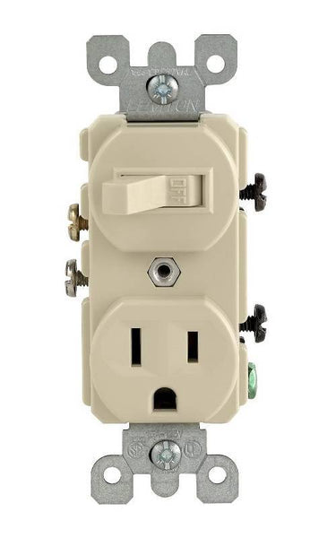 Leviton S01-05225-0IS Combination Switch/Receptacle, 1 -Pole, 15 A, 120 V Switch, 125 V Receptacle, Ivory