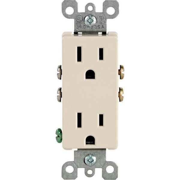 Leviton S06-05325-0TS Duplex Receptacle, 2 -Pole, 15 A, 125 V, Push-In, Side Wiring, NEMA: 5-15R, Light Almond