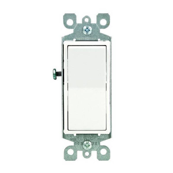 Decora R72-05613-2WS Rocker Switch with Ground Screw, 15 A, 120/277 V, 3-Way, Lead Wire Terminal, White