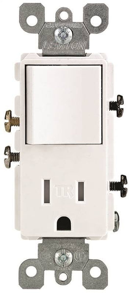 Decora 5625 R62-T5625-0WS Combination Switch/Receptacle, 1 -Pole, 15 A, 120 V Switch, 125 V Receptacle, White