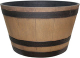 Southern Patio HDR-055440 Planter, 15.4 in W, 9.1 in D, Round, Whiskey Barrel Design, Plastic, Natural Oak
