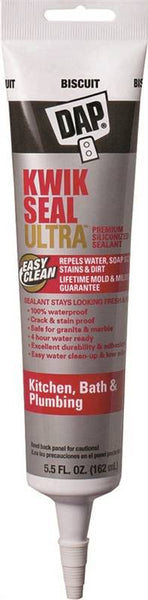 DAP KWIK SEAL ULTRA 18916 Siliconized Sealant, Biscuit, 0 to 150 deg F, 5.5 oz Tube