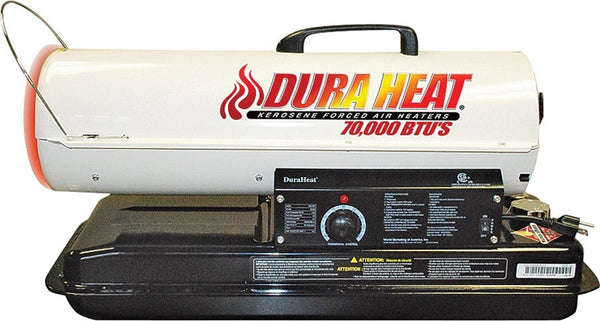 Dura Heat DFA80T/75T Kero Forced Air Heater with Thermostat, 5 gal Fuel Tank, Kerosene, 80000 Btu, White