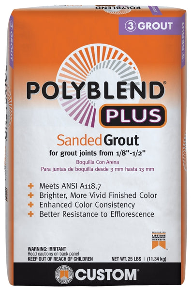 CUSTOM Polyblend Plus PBPG0925 Sanded Grout, Powder, Characteristic, Natural Gray, 25 lb Bag