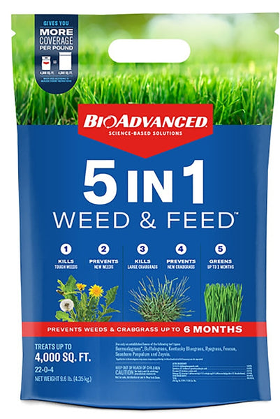 BioAdvanced 704860L Weed and Feed Fertilizer, 9.6 lb Bag, 22-0-4 N-P-K Ratio