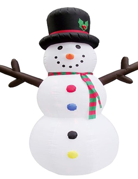 Santas Forest 90608 Snowman Inflatable with Mitten, 8 ft H, White Snowing Projector Lights, LED Bulb