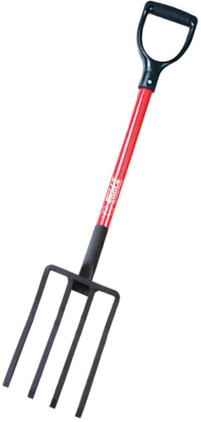 BULLY Tools 92370 Spading Fork, 7-1/2 in W Tine, 10 in L Tines, 4 -Tine, Steel Tine, Fiberglass Handle