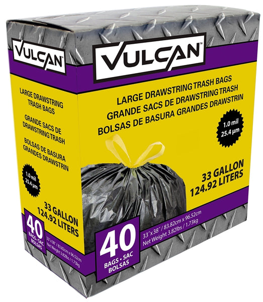 Vulcan FG-O3812-03 Trash Bag, 33 gal Capacity, Black