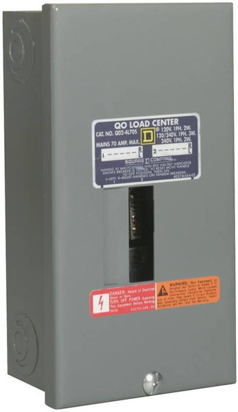 Square D QO QO24L70SCP Load Center, 70 A, 2 -Space, 4 -Circuit, Main Lug, NEMA 1 Enclosure, Plug Mounting, Gray